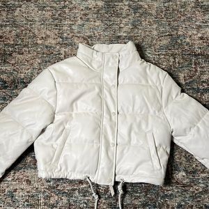 Faux Leather Cropped Puffer Jacket